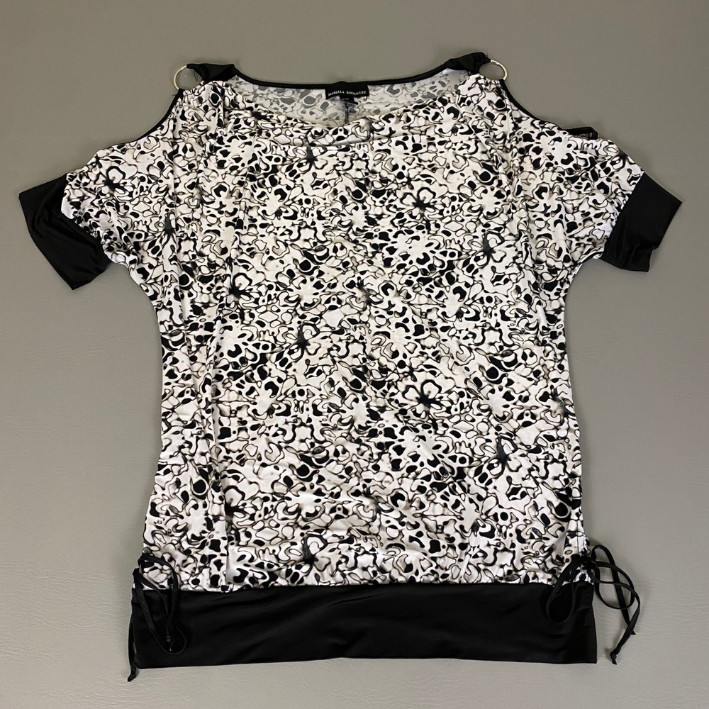 Isabella Rodriguez Cold Shoulder Top‎ Women's Plus Size 2X Black White Abstract